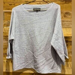 CATHERINE MALANDRINO Gray Diagonal Knit round boat neck ruffle light sweater XS